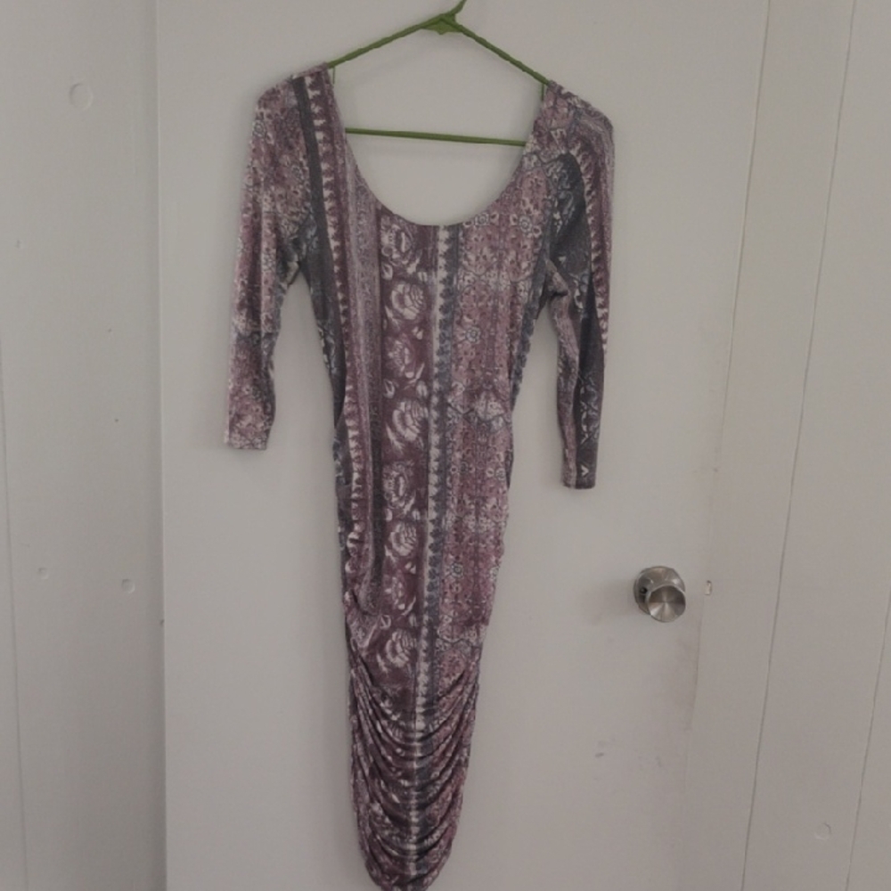 Free People Long Sleeve Dress in Purple and Gray